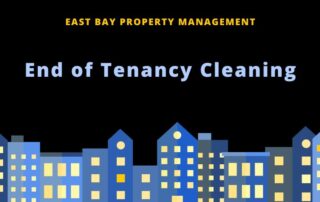 Title "End of Tenancy Cleaning" in light blue letters over a dark blue background