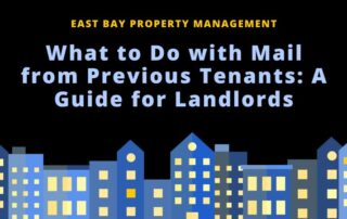 Title "What to Do with Mail from Previous Tenants: A Guide for Landlords" in light blue letters over a dark blue background