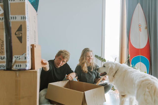 a couple with their dog